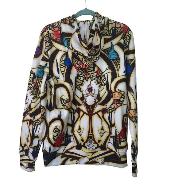Waz Shop Mens Naruto Hoodie Jacket Size Small White Multicolor Pullover Pockets - Picture 2 of 10